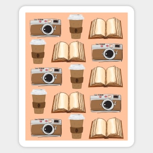 Camera, Coffee, and Books Pattern Sticker